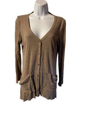 h.i.p. Brown V-Neck Button Cardigan with Patch Pockets